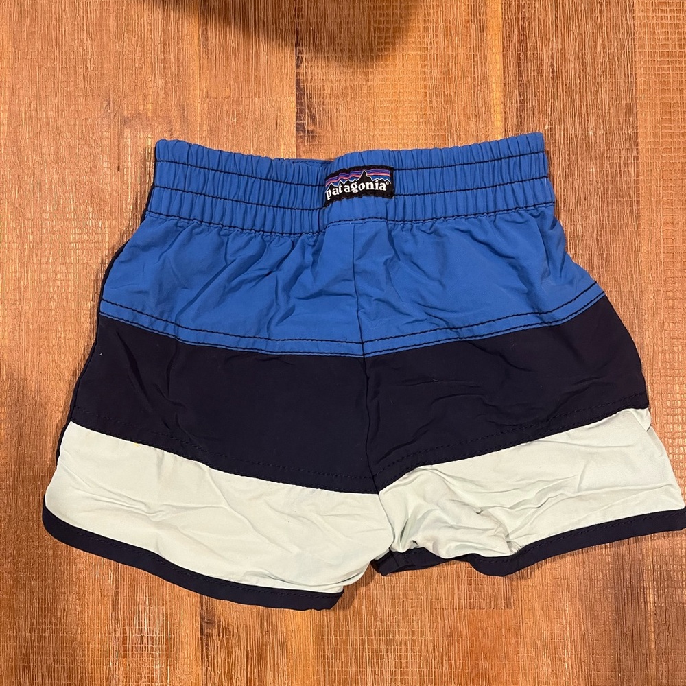 Patagonia Kids Swim Shorts - Blue, Black, and White